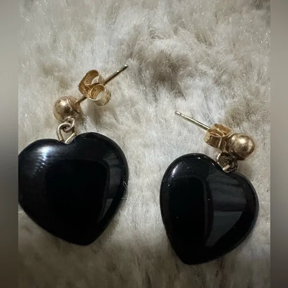 14k Gold black onyx hearts - Picture 3 of 3